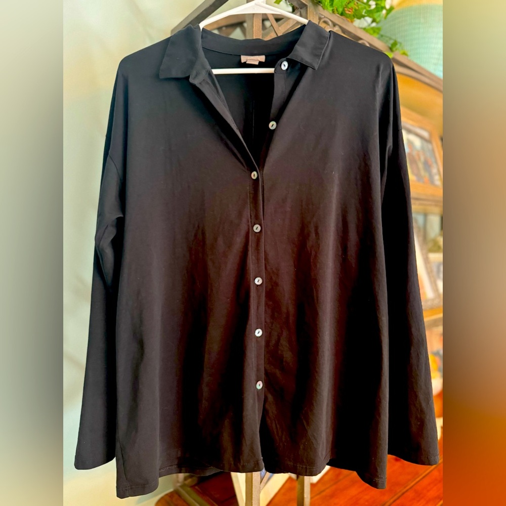 J. Jill Pure Jill Pima Cotton Black Long Sleeve Button Down Shirt Top Sz. Medium